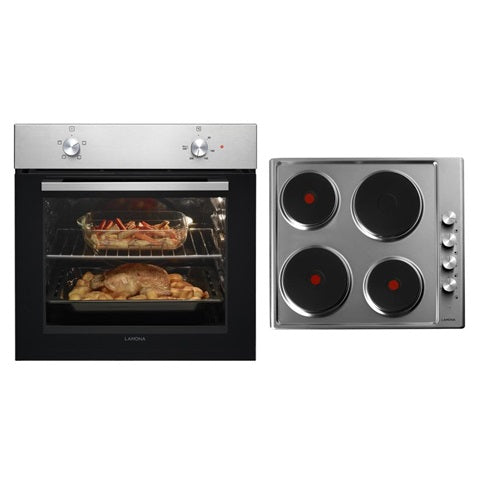 Lamona LMP9350 Built In Electric 60cm Stainless Steel Single Oven and 60cm Stainless Steel Electric Solid Plate Hob Cooking Package