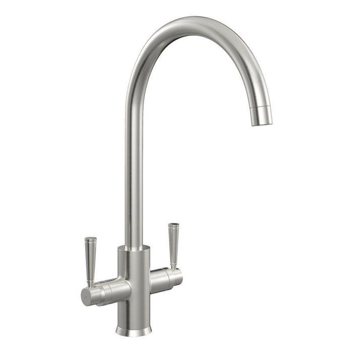 Garda Brushed Nickel Swan Neck Dual Lever Mixer Kitchen Tap