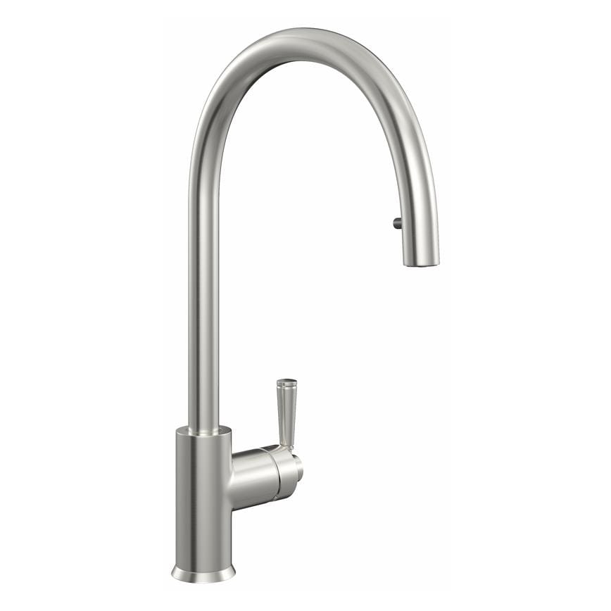 Garda Brushed Nickel Swan Neck Single Lever Pull Out Kitchen Tap