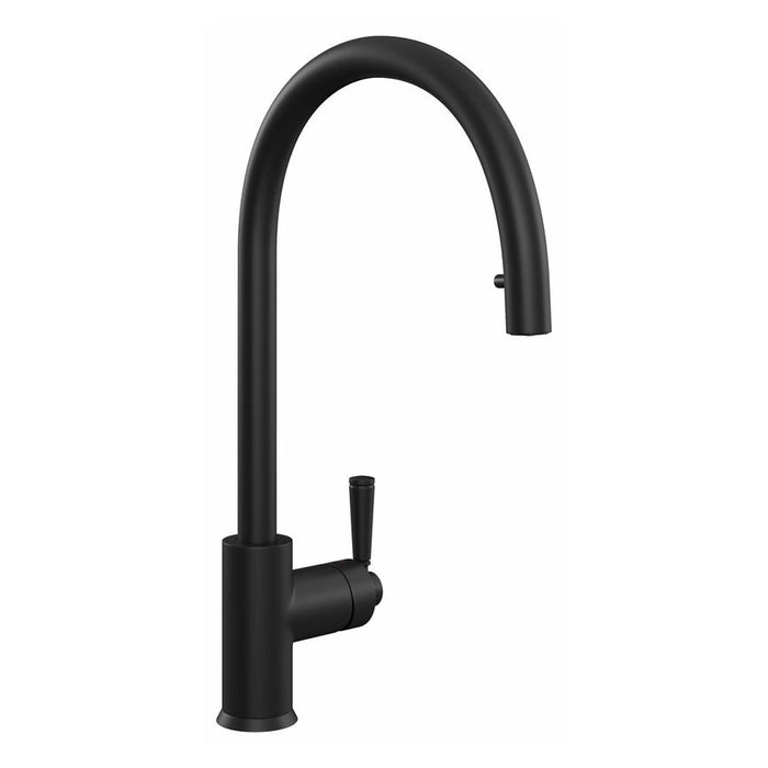 Garda Matt Black Swan Neck Single Lever Pull Out Kitchen Tap
