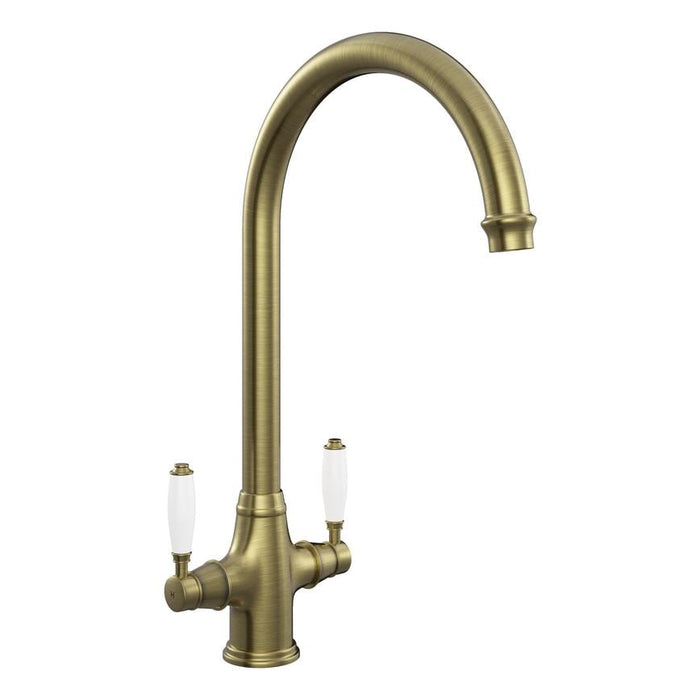 Victorian Brushed Aged Brass Swan Neck Mixer Kitchen Tap TAP3653