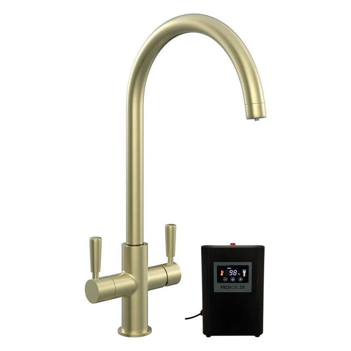 Pronteau Kynance Brushed Brass Swan Neck 3 in 1 Instant Hot Water Kitchen Tap TAP6096