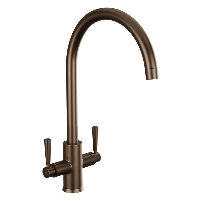 Garda Patinated Bronze Swan Neck Dual Lever Mixer Kitchen Tap