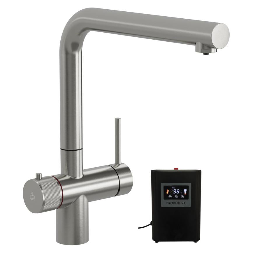 Pronteau Kynance Brushed Nickel Right Angled 3 in 1 Instant Hot Water Kitchen Tap TAP6099