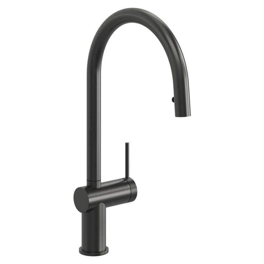 Porlock Brushed Gunmetal Swan Neck Pull Out Kitchen Tap