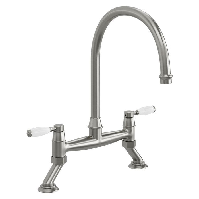 Victorian Brushed Nickel Swan Neck Bridge Kitchen Tap TAP3654