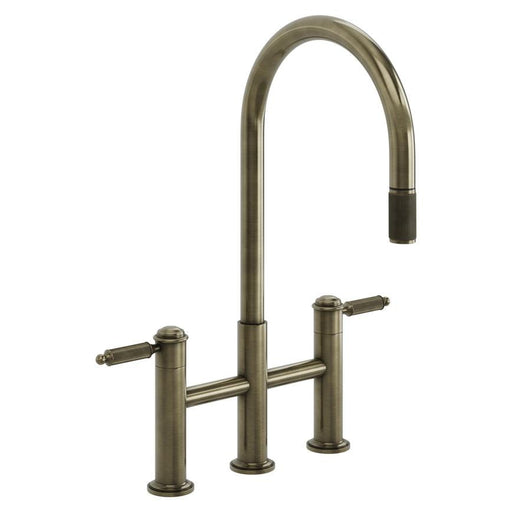Holkham Brushed Aged Brass Swan Neck Pull Out Bridge Kitchen Tap
