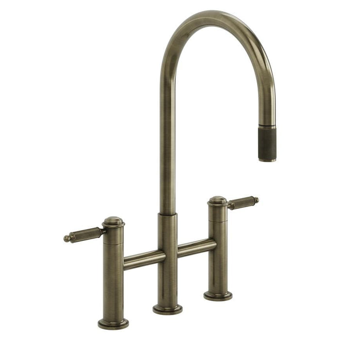 Holkham Brushed Aged Brass Swan Neck Pull Out Bridge Kitchen Tap