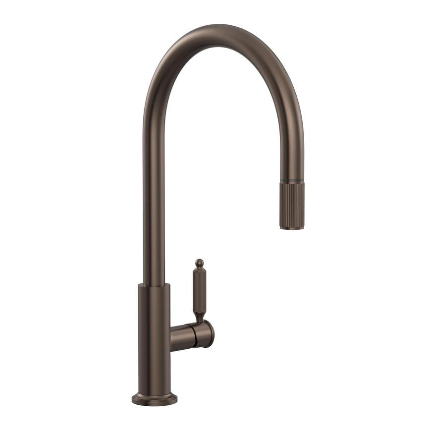 Holkham Powder Coated English Bronze Swan Neck Pull Out Kitchen Tap