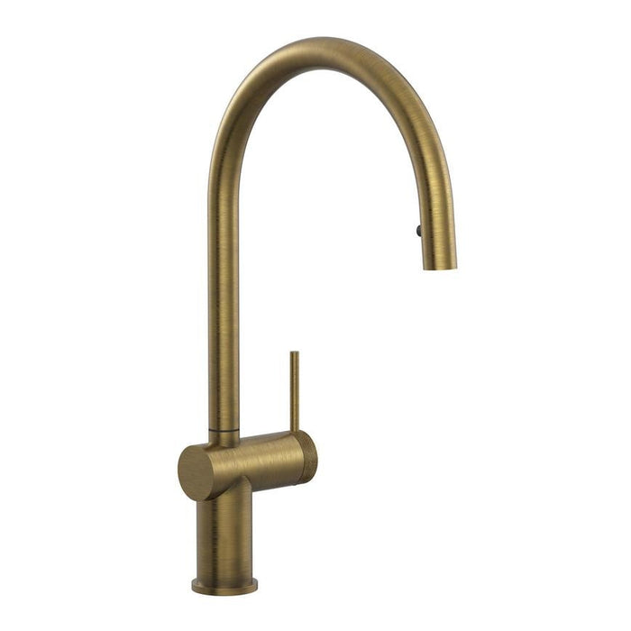Porlock Brushed Aged Brass Swan Neck Pull Out Kitchen Tap