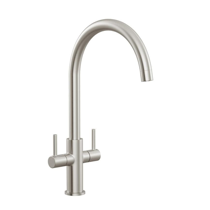 Radstone Brushed Nickel Swan Neck Dual Lever Mixer Kitchen Tap TAP3476