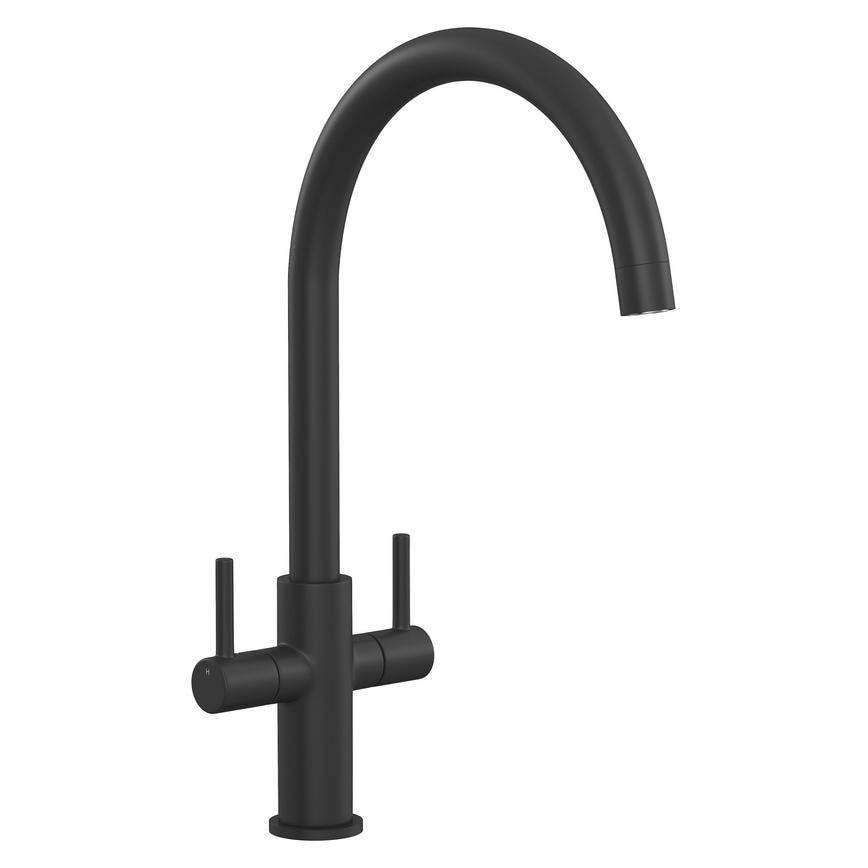 Radstone Matt Black Swan Neck Dual Lever Mixer Kitchen Tap TAP3477