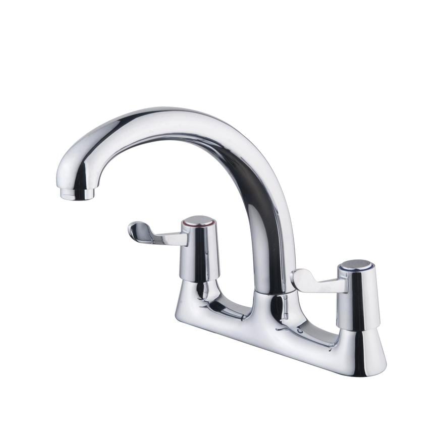 Deck Dual Lever Polished Chrome Swan Neck Mixer Kitchen Tap TAP9016