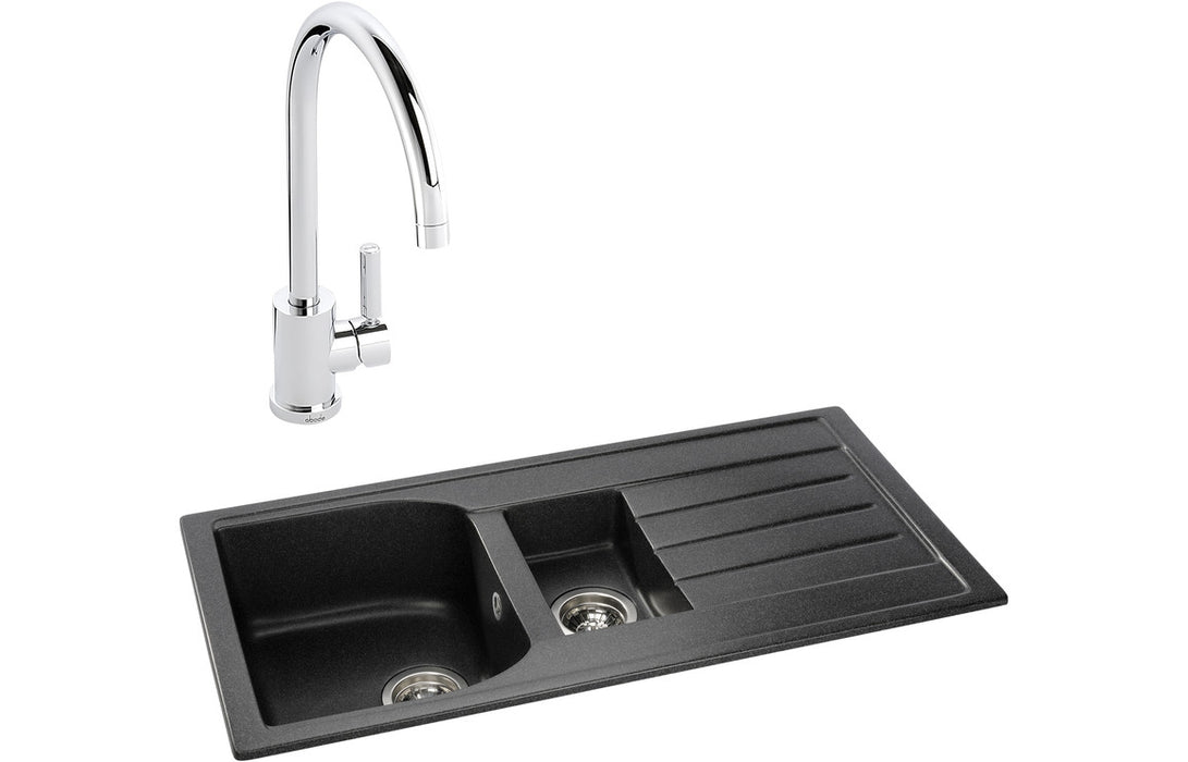 Abode Oriel 1.5B Inset Black Granite Sink & Atlas Tap Pack