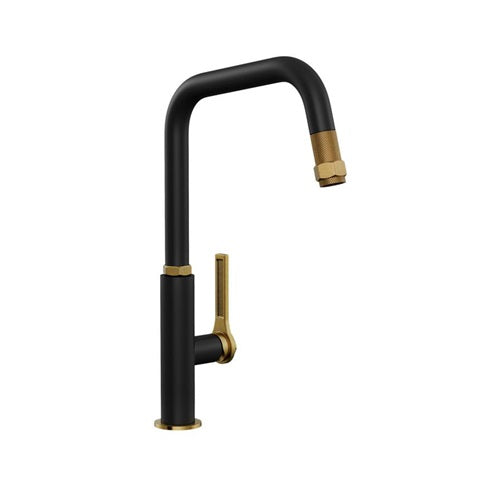 TAP8305 Lamona Secchia Black and Aged Brass Pull Out Mixer Tap