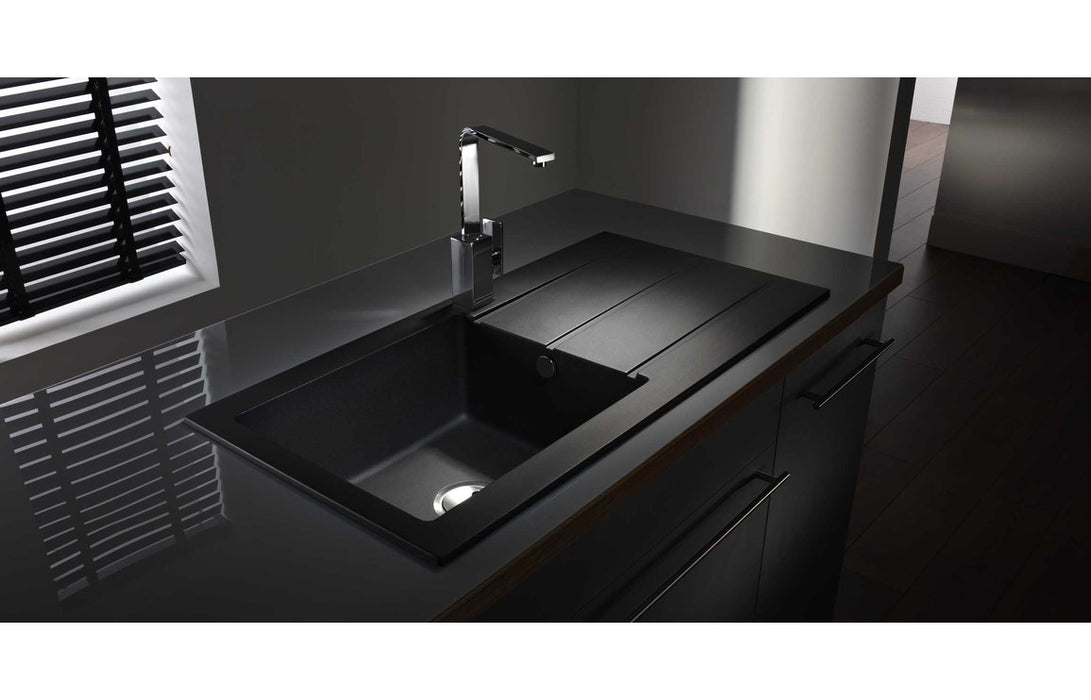 Abode Zero 1B & Drainer Granite Inset Sink - Black Metallic