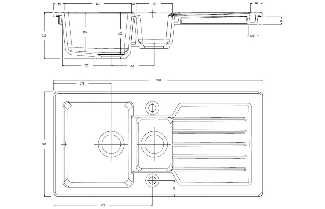 Prima 1.5B 1D Reversible Inset Ceramic Sink - White