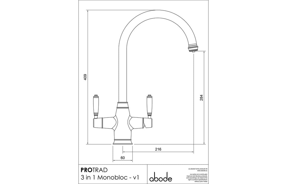 Abode ProTrad 3 IN 1 Monobloc Tap - Antique Brass