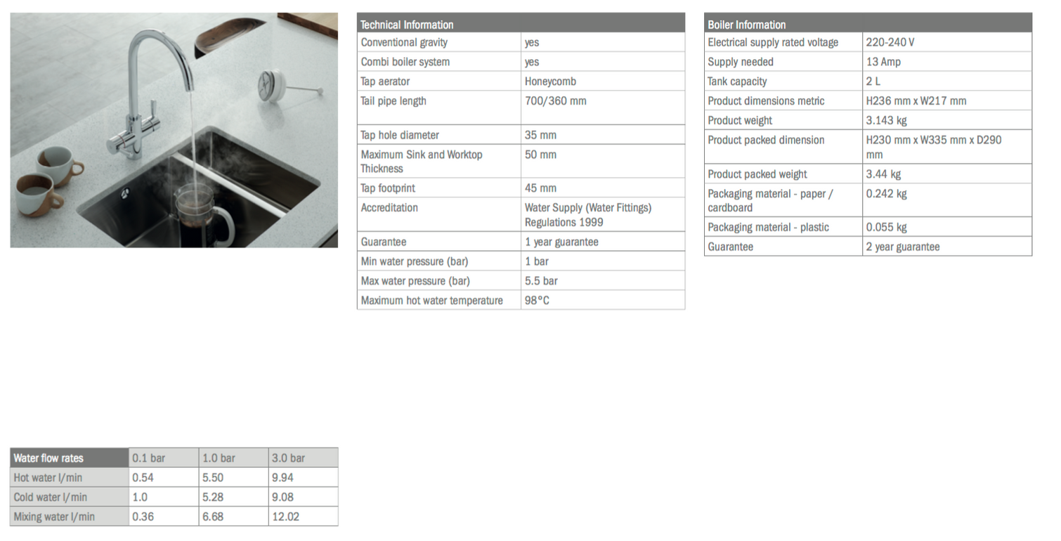 Lamona Chrome Arroscia 3 in 1 hot water tap (TAP6000) Lamona Taps