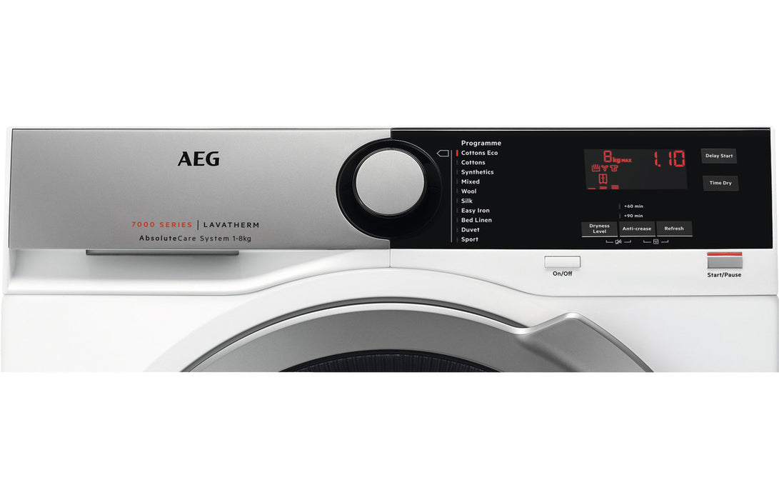 AEG T7DEE845R F/S 8kg Heat Pump Condenser Tumble Dryer - White