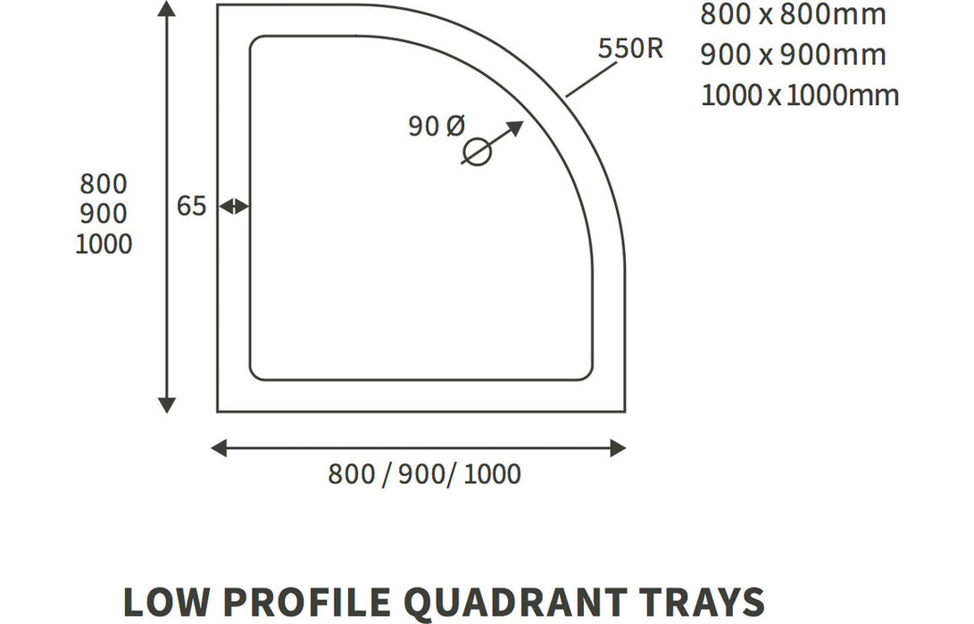 RefleXion 40mm Low Profile 900x900mm Quadrant Tray & Waste