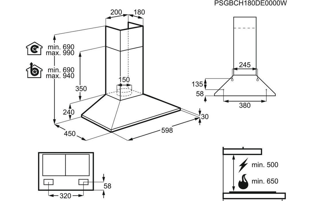 Zanussi ZFCT16X 60cm Chimney Hood - St/Steel